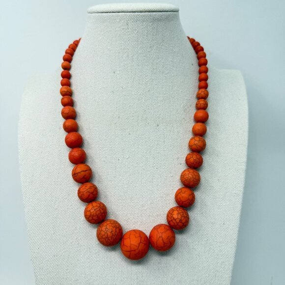 Faux Orange Turquoise‎ Bead Necklace Graduated Long Length Statement - Picture 1 of 11